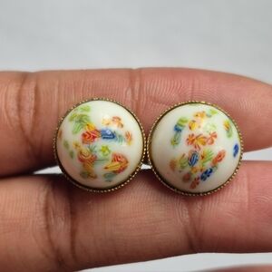 Vintage Porcelain Floral Clip-On Earrings